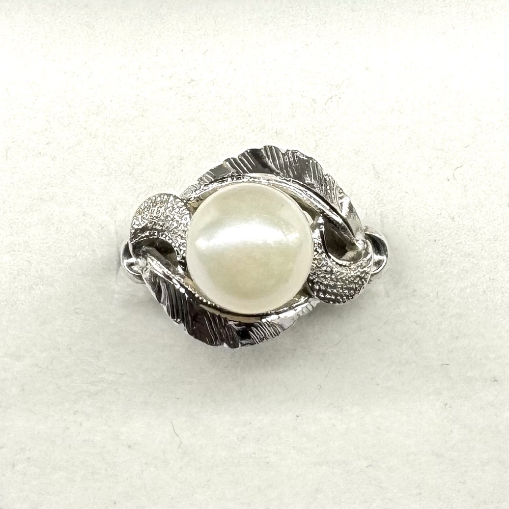 Cultured Pearl 925 Sterling Silver Ring Art Deco Size 5.75